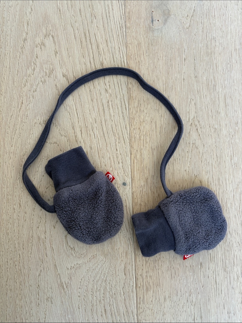 Zutano Dark Gray Fleece Kids Mittens on String